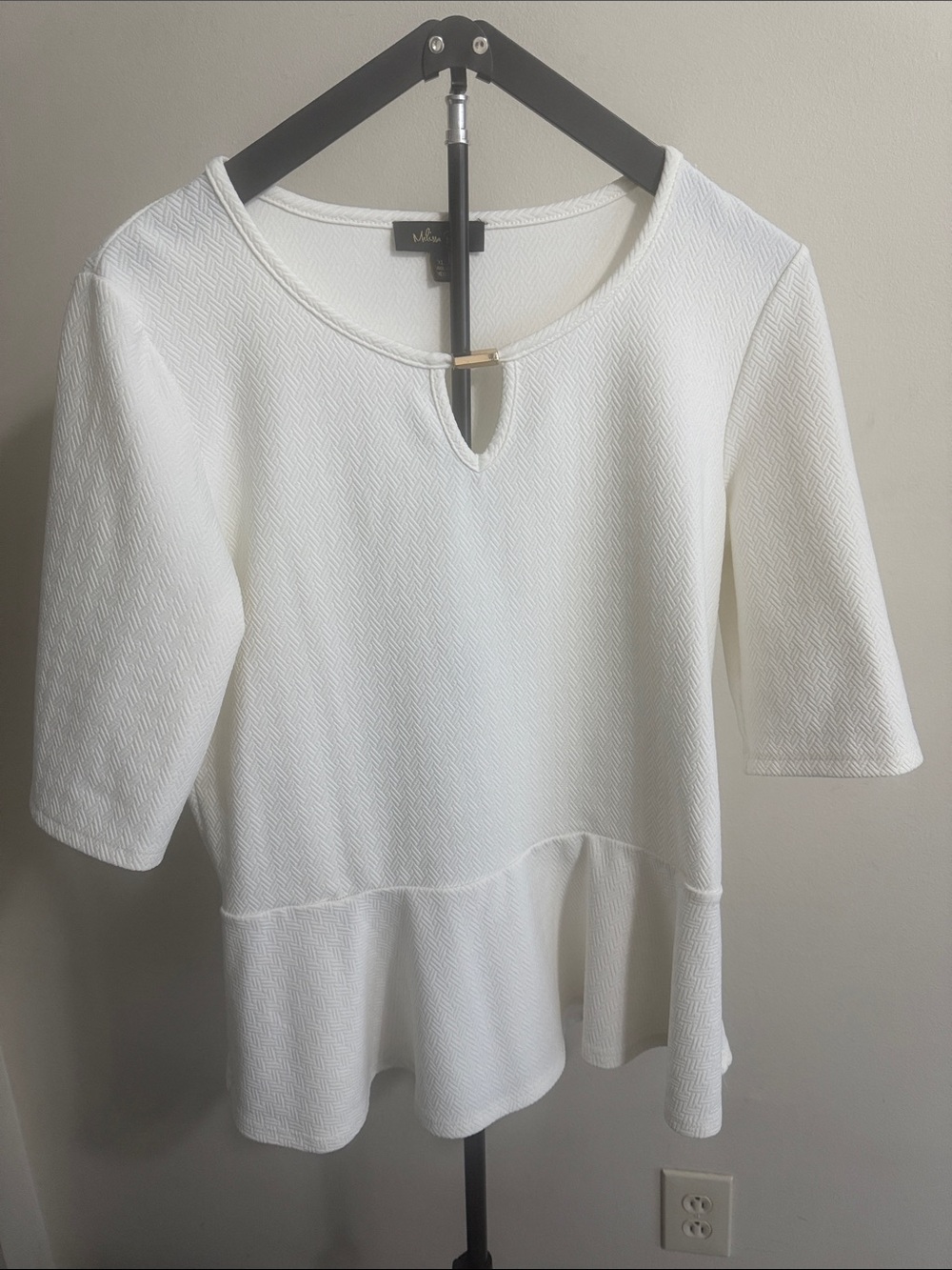 Melissa Paige Cream Textured Peplum Tunic with Keyhole